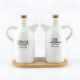 Porcelain Oil Dispenser Set 2 Pcs With Wooden Stand